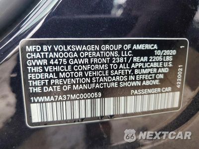 Zdjęcie 12 z 12 samochodu: 2021 VOLKSWAGEN PASSAT R-LINE VIN:1VWMA7A37MC000059 - miniatura