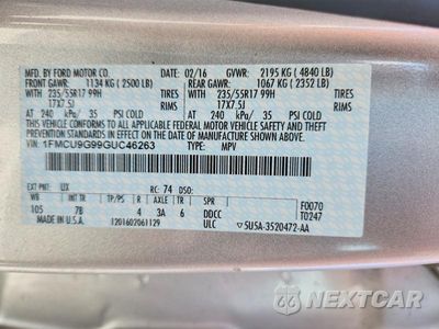 Zdjęcie 13 z 13 samochodu: 2016 FORD ESCAPE SE VIN:1FMCU9G99GUC46263 - miniatura
