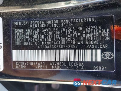 Zdjęcie 12 z 12 samochodu: 2025 TOYOTA CAMRY LE VIN:4T1DAACK6SU548657 - miniatura