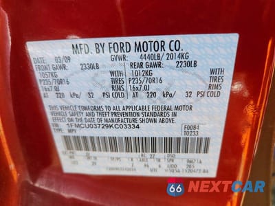 Zdjęcie 13 z 13 samochodu: 2009 FORD ESCAPE XLT VIN:1FMCU03729KC03334 - miniatura