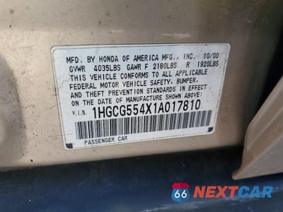 Zdjęcie 12 z 12 samochodu: 2001 HONDA ACCORD LX VIN:1HGCG554X1A017810 - miniatura