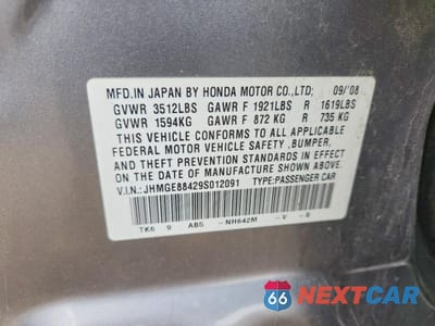 Zdjęcie 13 z 13 samochodu: 2009 HONDA FIT SPORT VIN:JHMGE88429S012091 - miniatura