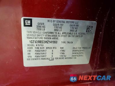 Zdjęcie 12 z 12 samochodu: 2017 GMC SIERRA K1500 SLE VIN:1GTV2MEC5HZ141860 - miniatura