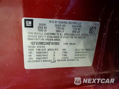 Zdjęcie 12 z 12 samochodu: 2017 GMC SIERRA K1500 SLE VIN:1GTV2MEC5HZ141860 - miniatura