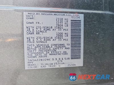 Zdjęcie 13 z 13 samochodu: 2024 NISSAN MURANO SV VIN:5N1AZ2BJ2RC113158 - miniatura