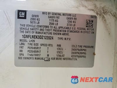 Zdjęcie 13 z 13 samochodu: 2013 CHEVROLET EQUINOX LT VIN:1GNFLNEK3DZ123924 - miniatura