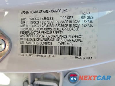 Zdjęcie 13 z 13 samochodu: 2016 ACURA RDX VIN:5J8TB3H37GL018433 - miniatura
