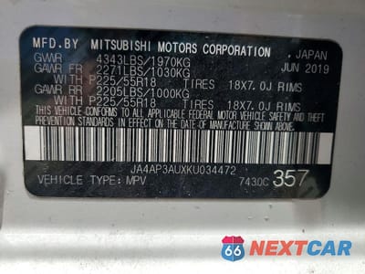 Zdjęcie 13 z 13 samochodu: 2019 MITSUBISHI OUTLANDER SPORT ES VIN:JA4AP3AUXKU034472 - miniatura