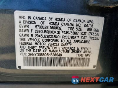 Zdjęcie 13 z 13 samochodu: 2006 ACURA MDX TOURING VIN:2HNYD18806H536548 - miniatura