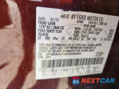 Zdjęcie 13 z 13 samochodu: 2012 FORD EDGE SEL VIN:2FMDK3JC4CBA88085 - miniatura
