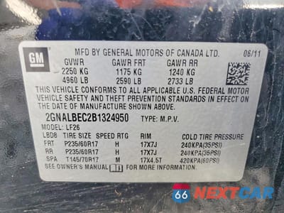 Zdjęcie 13 z 13 samochodu: 2011 CHEVROLET EQUINOX LS VIN:2GNALBEC2B1324950 - miniatura