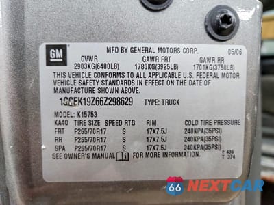 Zdjęcie 12 z 12 samochodu: 2006 CHEVROLET SILVERADO K1500 VIN:1GCEK19Z66Z298629 - miniatura