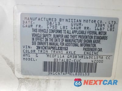 Zdjęcie 13 z 13 samochodu: 2014 NISSAN VERSA 1.6 S VIN:3N1CN7AP9EL830153 - miniatura