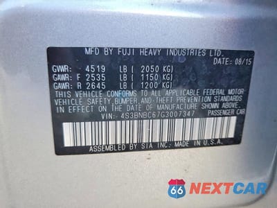 Zdjęcie 12 z 12 samochodu: 2016 SUBARU LEGACY 2.5I PREMIUM VIN:4S3BNBC67G3007347 - miniatura