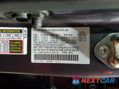 Zdjęcie 14 z 14 samochodu: 2019 HONDA CR-V EX VIN:5J6RW2H57KL004110 - miniatura