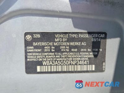 Zdjęcie 12 z 12 samochodu: 2015 BMW 328 I VIN:WBA3A5G50FNP34641 - miniatura