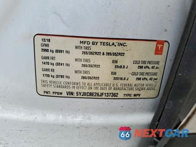 Zdjęcie 12 z 12 samochodu: 2018 TESLA MODEL X VIN:5YJXCBE26JF137362 - miniatura