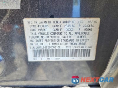 Zdjęcie 13 z 13 samochodu: 2008 ACURA TSX VIN:JH4CL96828C003108 - miniatura