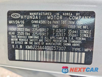Zdjęcie 13 z 13 samochodu: 2016 HYUNDAI TUCSON SE VIN:KM8J23A44GU257307 - miniatura