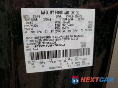 Zdjęcie 12 z 12 samochodu: 2008 FORD F150 SUPERCREW VIN:1FTPW14V68KD26202 - miniatura