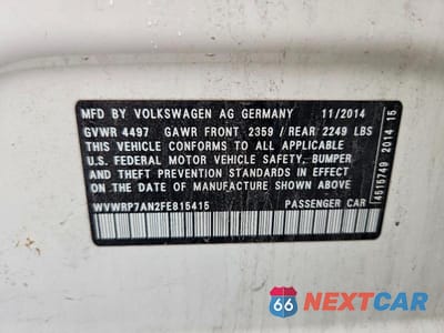 Zdjęcie 12 z 12 samochodu: 2015 VOLKSWAGEN CC EXECUTIVE VIN:WVWRP7AN2FE815415 - miniatura