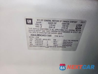 Zdjęcie 13 z 13 samochodu: 2017 GMC TERRAIN SLE VIN:2GKALMEK5H6317986 - miniatura