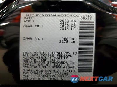 Zdjęcie 12 z 12 samochodu: 2024 NISSAN ALTIMA 2.5 SR VIN:1N4BL4CW4RN329281 - miniatura