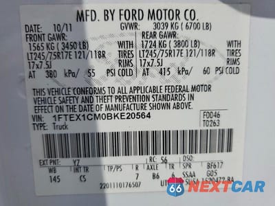 Zdjęcie 12 z 12 samochodu: 2011 FORD F150 SUPER CAB VIN:1FTEX1CM0BKE20564 - miniatura