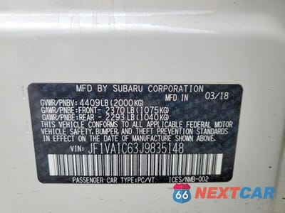 Zdjęcie 13 z 13 samochodu: 2018 SUBARU WRX PREMIUM VIN:JF1VA1C63J9835148 - miniatura