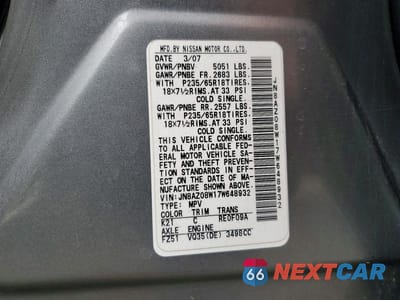 Zdjęcie 13 z 13 samochodu: 2007 NISSAN MURANO S VIN:JN8AZ08W17W648932 - miniatura