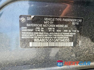 Zdjęcie 12 z 12 samochodu: 2016 BMW 320 XI VIN:WBA8E5G51GNT94055 - miniatura