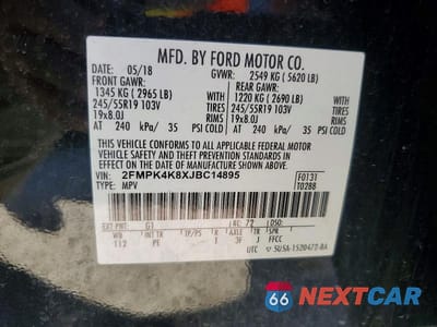 Zdjęcie 13 z 13 samochodu: 2018 FORD EDGE TITANIUM VIN:2FMPK4K8XJBC14895 - miniatura