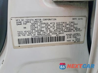 Zdjęcie 12 z 12 samochodu: 2002 TOYOTA RAV4 BASE VIN:JTEGH20V320060402 - miniatura