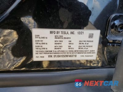 Zdjęcie 12 z 12 samochodu: 2022 TESLA MODEL S VIN:5YJSA1E52NF463718 - miniatura