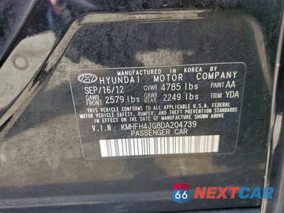 Zdjęcie 12 z 12 samochodu: 2013 HYUNDAI AZERA BASE VIN:KMHFH4JG8DA204739 - miniatura