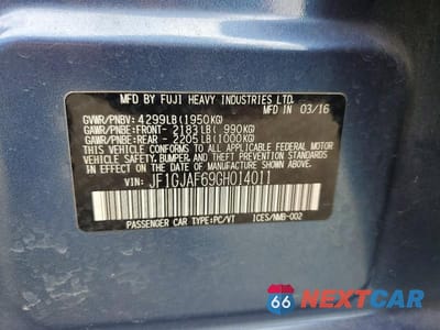 Zdjęcie 13 z 13 samochodu: 2016 SUBARU IMPREZA PREMIUM PLUS VIN:JF1GJAF69GH014011 - miniatura