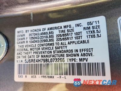 Zdjęcie 14 z 14 samochodu: 2011 HONDA CR-V EXL VIN:5J6RE4H79BL073266 - miniatura