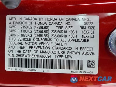 Zdjęcie 14 z 14 samochodu: 2022 HONDA CR-V EXL VIN:2HKRW2H8XNH663694 - miniatura