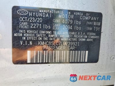 Zdjęcie 12 z 12 samochodu: 2020 HYUNDAI IONIQ SEL VIN:KMHC85LC7LU239921 - miniatura