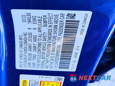 Zdjęcie 12 z 12 samochodu: 2023 HONDA CIVIC SPORT VIN:2HGFE2F56PH531902 - miniatura