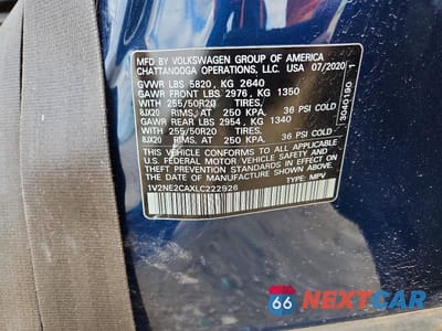 Zdjęcie 14 z 14 samochodu: 2020 VOLKSWAGEN ATLAS CROSS SPORT SEL PREMIUM VIN:1V2NE2CAXLC222926 - miniatura