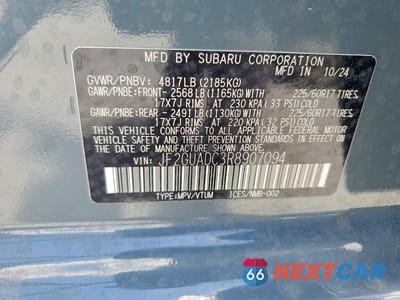 Zdjęcie 14 z 14 samochodu: 2024 SUBARU CROSSTREK PREMIUM VIN:JF2GUADC3R8907094 - miniatura