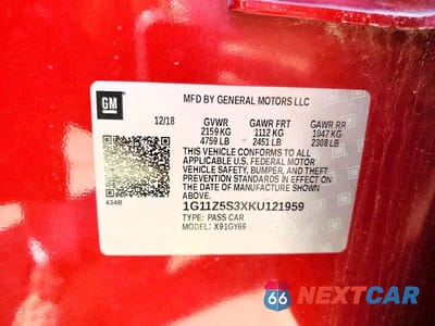 Zdjęcie 12 z 12 samochodu: 2019 CHEVROLET IMPALA LT VIN:1G11Z5S3XKU121959 - miniatura