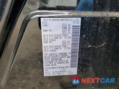 Zdjęcie 13 z 13 samochodu: 2018 NISSAN PATHFINDER S VIN:5N1DR2MM1JC664187 - miniatura