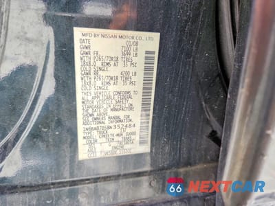 Zdjęcie 12 z 12 samochodu: 2008 NISSAN TITAN XE FFV VIN:1N6BA07D58N352484 - miniatura
