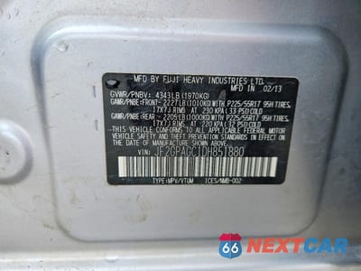 Zdjęcie 14 z 14 samochodu: 2013 SUBARU XV CROSSTREK 2.0 LIMITED VIN:JF2GPAGC1DH851880 - miniatura