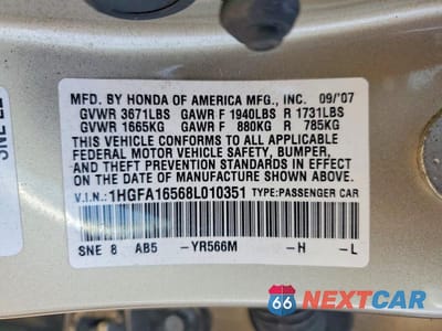 Zdjęcie 12 z 12 samochodu: 2008 HONDA CIVIC LX VIN:1HGFA16568L010351 - miniatura