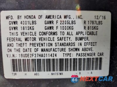 Zdjęcie 12 z 12 samochodu: 2017 ACURA ILX BASE WATCH PLUS VIN:19UDE2F37HA011424 - miniatura