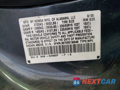 Zdjęcie 13 z 13 samochodu: 2005 HONDA ODYSSEY EXL VIN:5FNRL38705B136848 - miniatura