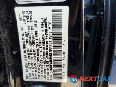 Zdjęcie 13 z 13 samochodu: 2011 HONDA CR-V EX VIN:5J6RE4H59BL055851 - miniatura